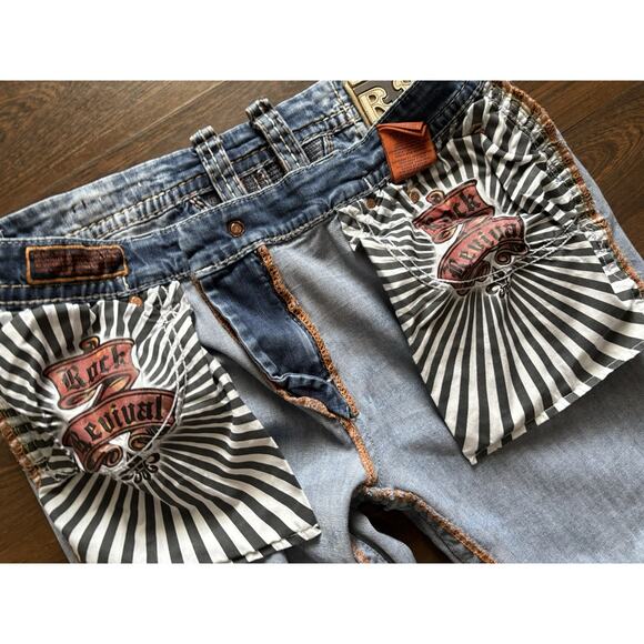 Rock Revival Brayen Straight Mens Size 36x 29 Distressed Embroidered Contrast - Picture 13 of 15